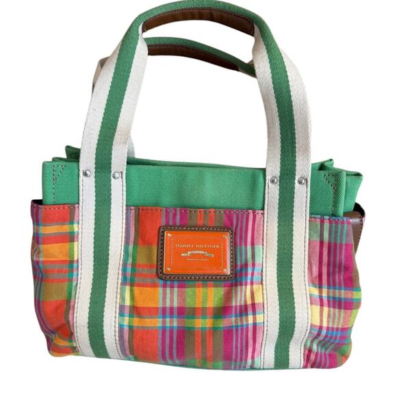 Tommy Hilfiger Preppy Madras Plaid Medium Canvas Tote Bag - Picture 1 of 8
